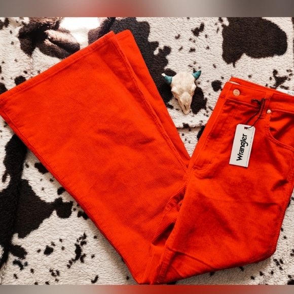 Wrangler Pants - *NWT* "WRANGLER " WOMEN'S WANDERER HIGH RISE CORDUROY FLARED PANTS - RUBY RED